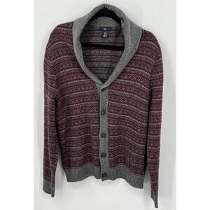 Fair Isle Pattern Shawl Collar Cardigan Medium Wool Blend Gap